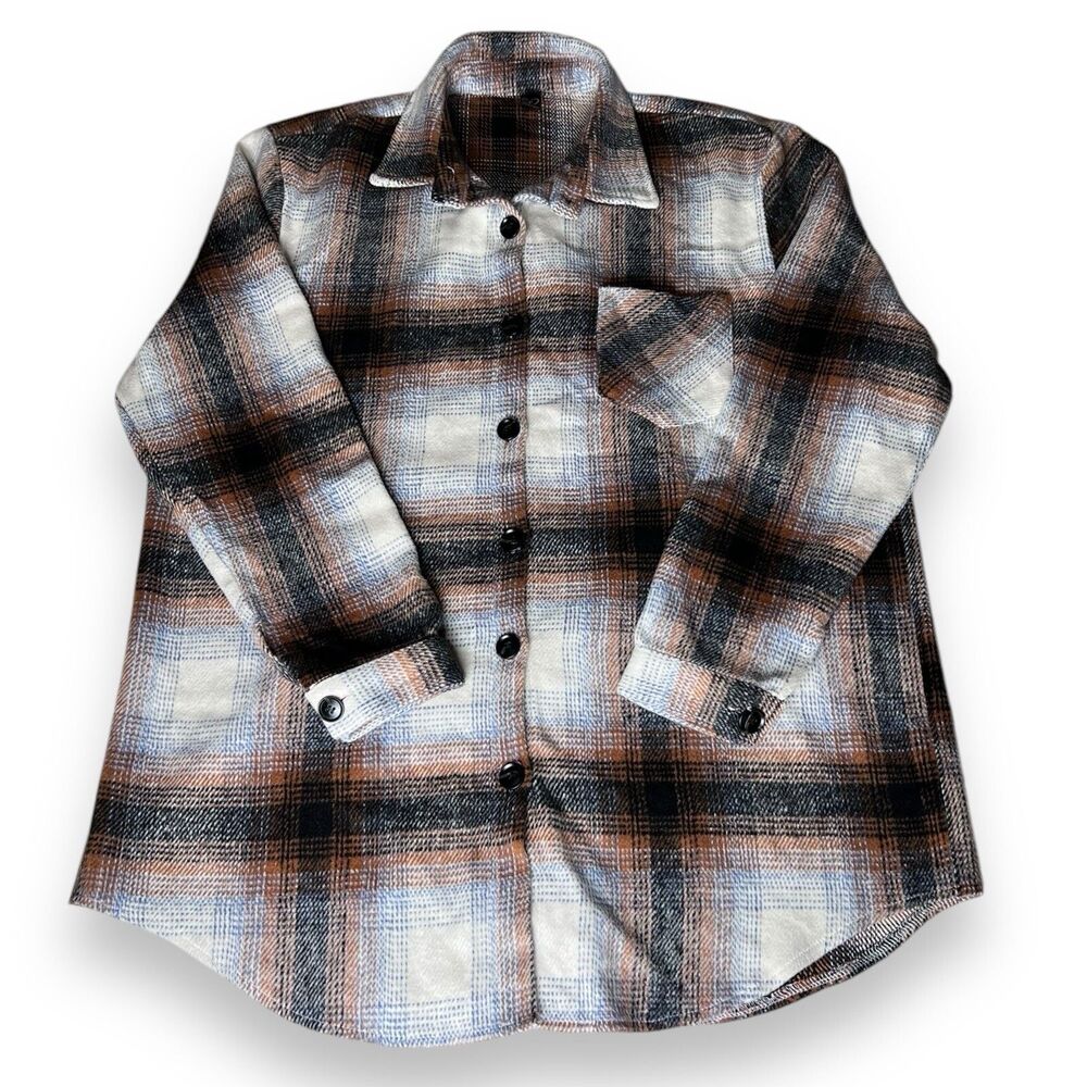 Windsor Brown & Gray Plaid Oversized Button Long Sleeve Flannel Women’s Size L